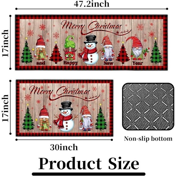 Christmas Kitchen Rugs and Mats Set of 2 Xmas Holiday Christmas Elves - Picture 4 of 8